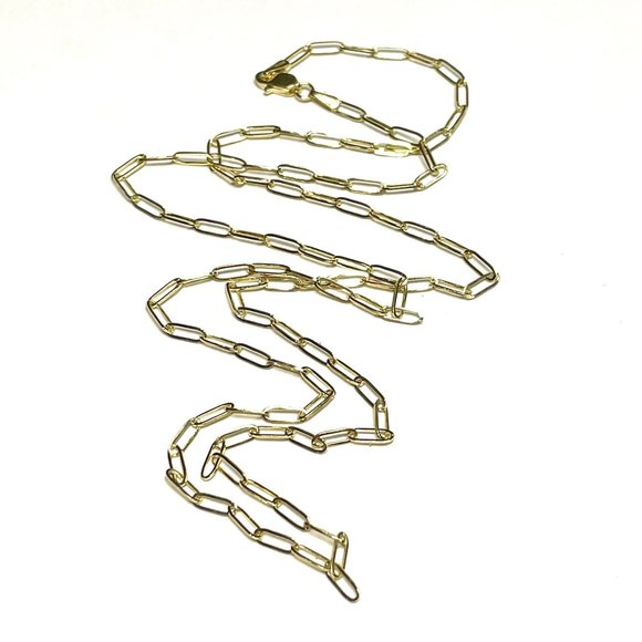 Paper Clip Gold Chain in Solid 10k Yellow Gold 20" Long - Picture 1 of 4
